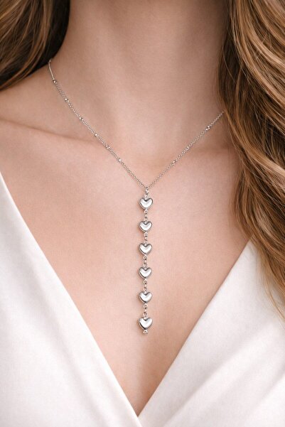 OGHAMAY قلادة فضية اللون بسلسلة على شكل قلب من طراز Ye Model New Season - 3837