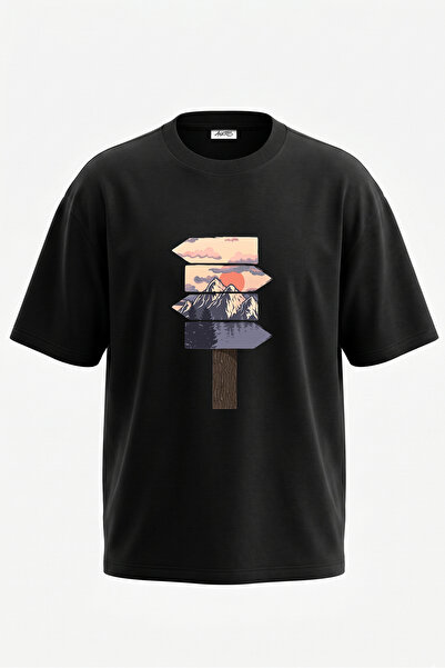 Anetos Tricou oversize negru din bumbac cu imprimeu pe spate, design Dag Fore...