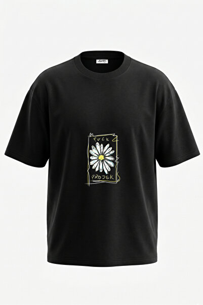 Anetos Tricou oversize negru din bumbac cu imprimeu pe spate Graffiti Daisy D...