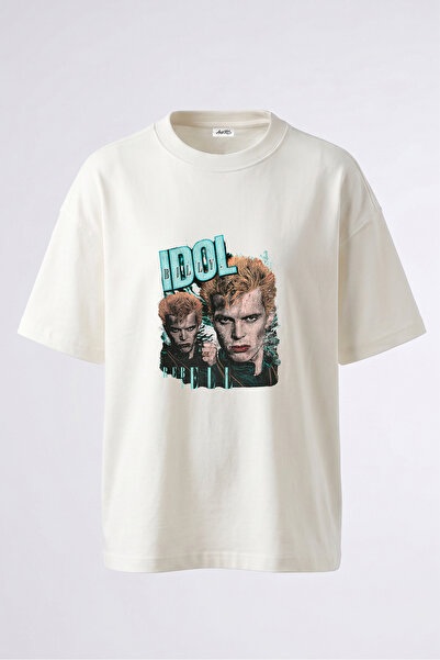 Anetos Beli pamučni oversize T-shirt sa zadnjim printom dizajna Billy Idol