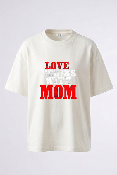 Anetos Love Mom Design Back Printed Cotton White Oversize T-Shirt