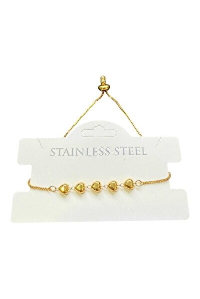 OGHAMAY Gold Color Row Heart Elevator Steel Bracelet - 3608