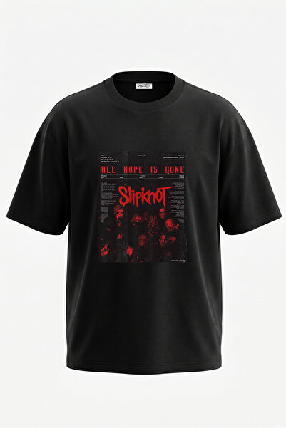 Anetos Slipknot maske dizajnirane na poleđini, pamučna crna oversize majica