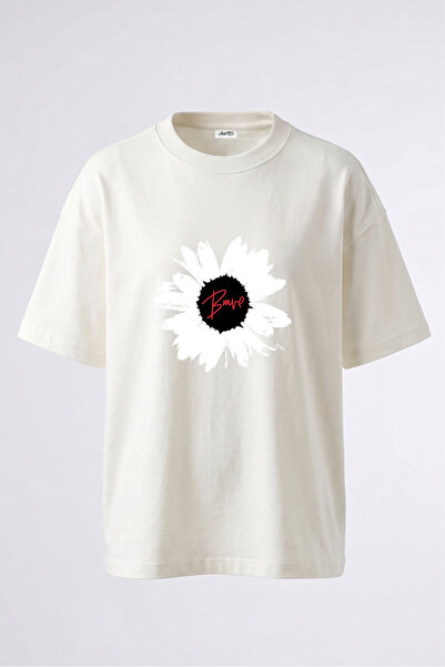 Anetos Tricou oversize alb din bumbac cu imprimeu Brave Flower Design