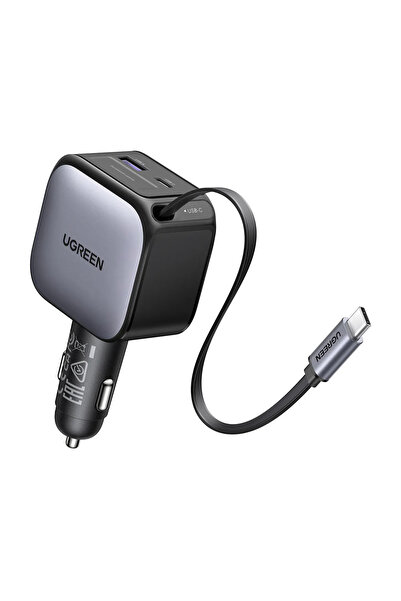 Ugreen 60W Ανασυρόμενος Φορτιστής Αυτοκινήτου USB-C με USB-C και USB-A, Γκρι
