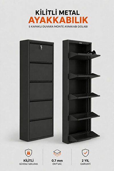 Alıç Kilitli Metal Ayakkabılık Dolabı 5 Kapaklı Duvara Monte Ergonomik Tasarı...