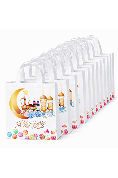 HI-FINE (ex124)12 Pack Ramadan Eid Mubarak Non-Woven Tote Gift Bags, Arabic M...