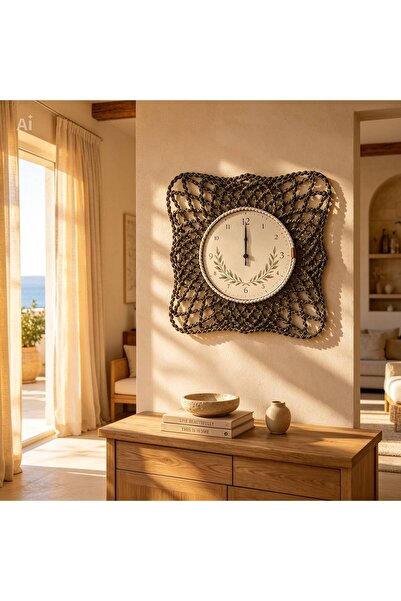 home inn Ceas de perete din macrame tricotat manual 43 cm |   Ceas decorativ ...