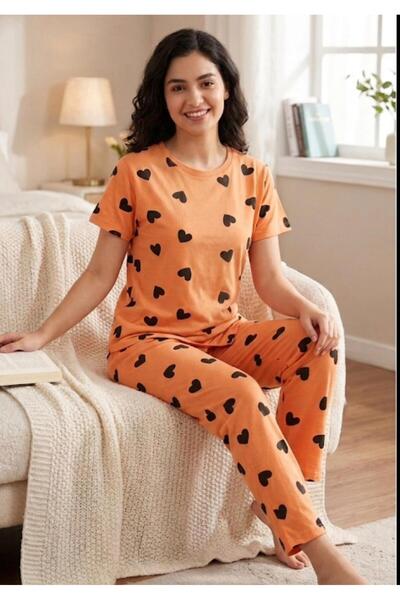 fameshomewear Summer Short Sleeve Heart Black Buttoned Pajama Set