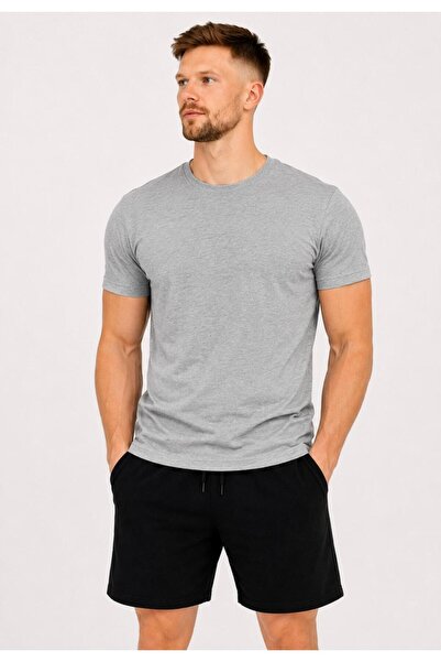 AXXEL Men's Gray Melange Cotton Lycra Single Jersey Short Sleeve-T-Shirt-D230