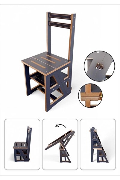 Elta Collection Çok Amaçlı MDF Katlanır Merdivenli Sandalye 2’si 1 Arada 110 ...