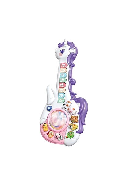 OCIE Chitara Electronica Unicorn pentru Copii, Clape Colorate, Sunete si Lumi...