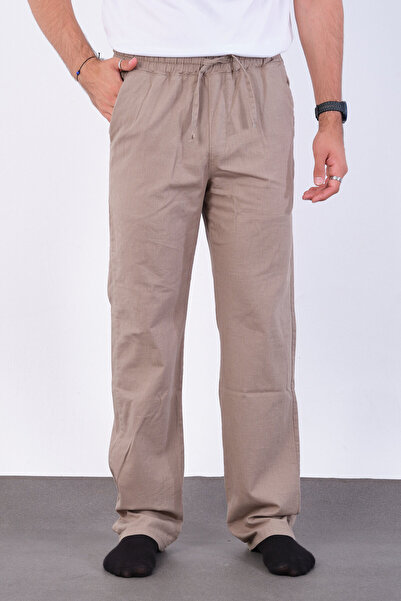 FRANKNESS JNS Men's Baggy Fit Linen Fabric Elastic Waist Comfortable Cut Pants