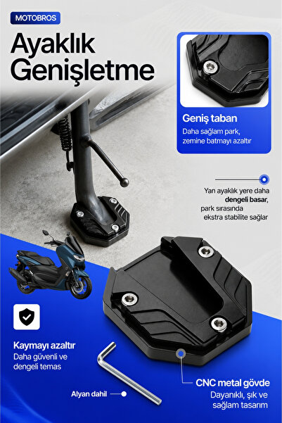 Motobros YAMAHA NMAX Uyumlu Yan Ayak Genişletme Aparatı Motosiklet Ayaklık Ta...