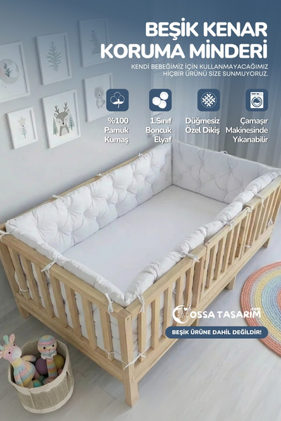 yasetex tasarım Beşik Kenar Koruma Minderi %100 Pamuk - Montessori Yatak Uyum...