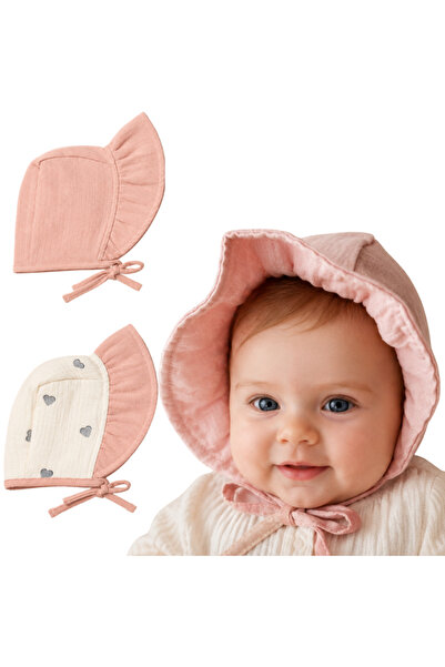 Kidizi Set 2 caciulite tip boneta pentru bebe din muselina cu volanase Elira ...