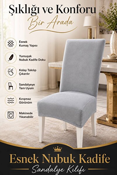 Loselya Nubuk Kadife Ultra Soft Yumuşak Esnek Sandalye Kılıfı - Yüksek Sırtlı...