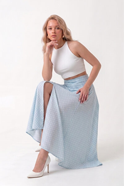 Auragul Polka Dot Midi Skirt with Ruffle Detail and Slit