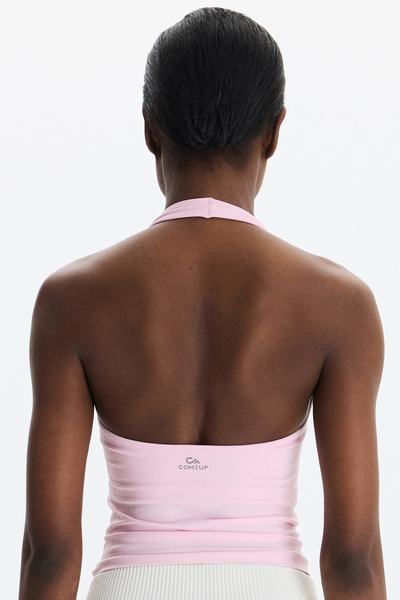 COMEUP Crop top cu guler halter și pernuțe pentru piept, roz balerină
