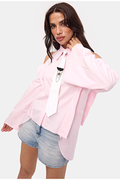 it's basic Women's Pink Oversize Special Design Shirt with Tie
