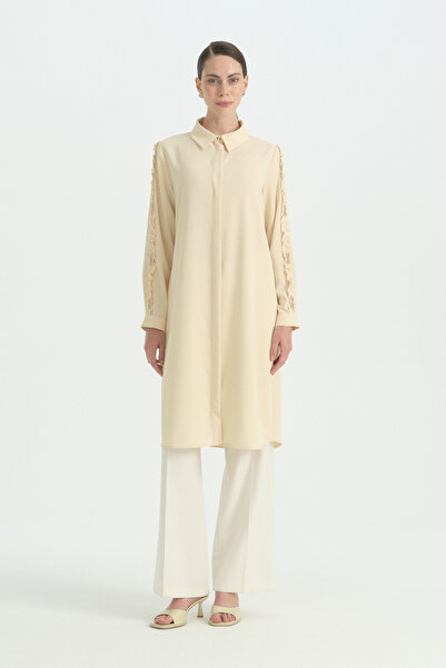 Nihan Plus Size Stylish Tunic with Sleeve Detail - Butter Yellow