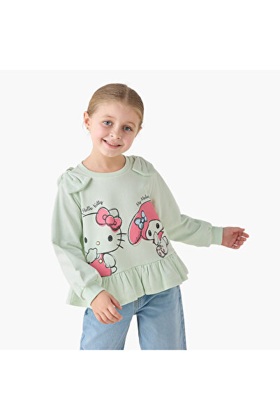SANRIO Crew Neck Long Sleeves T-shirt with Hello Kitty and Friends Print