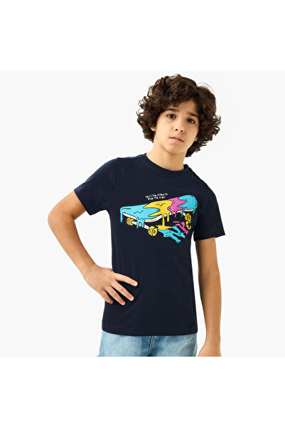 Juniors Skateboard Print T-Shirt with Short Sleeves
