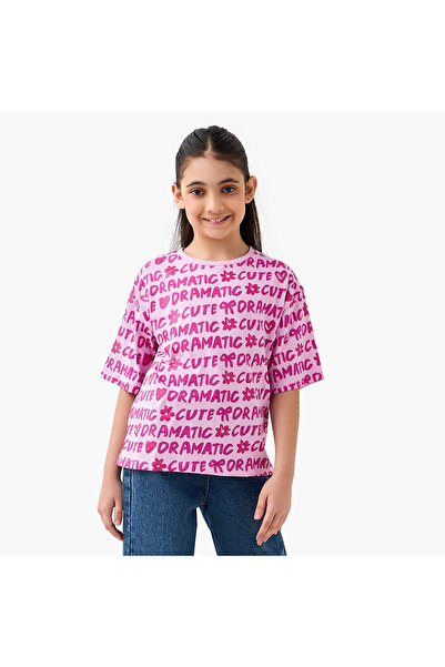 Juniors Crew Neck Short Sleeves T-shirt with Graphic Glitter Print