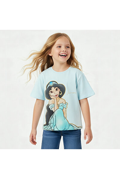 Disney Crew Neck Short Sleeve T-shirt with Jasmine Print