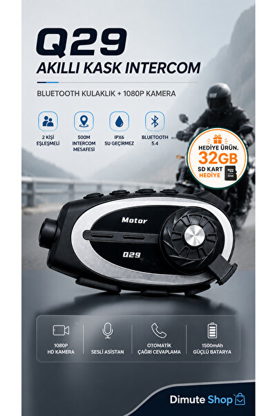 Dimute Shop Q29 Motosiklet Kask Intercom Bluetooth Kulaklık 1080P Kamera IPX6...