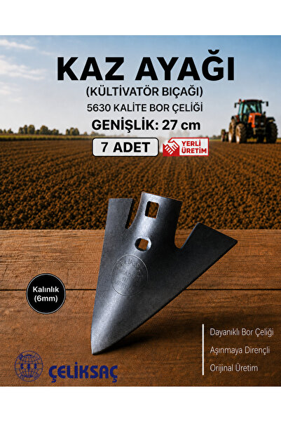 ÇELİKSAÇ 27 cm Kazayağı Kültivatör Bıçağı Pabucu 6 mm 5630 Bor Çeliği 7 Adet
