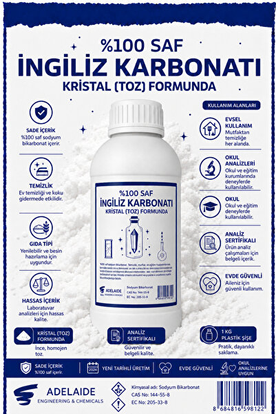 adelaide İngiliz Karbonatı 1 Kg - Plastik Şişe - Analiz Sertifikalı