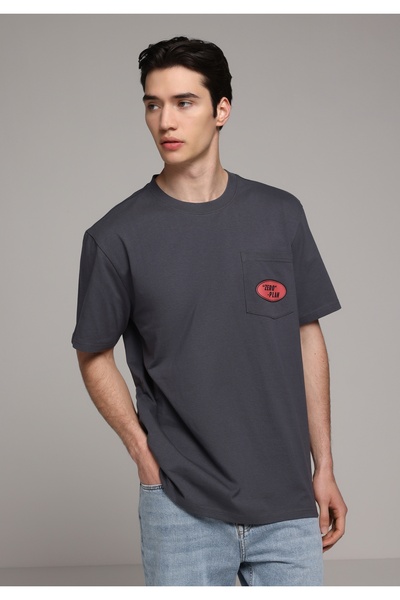 Colin's Comfort Fit Round Neck Plain Men's Anthracite Short Sleeve T-Shirt