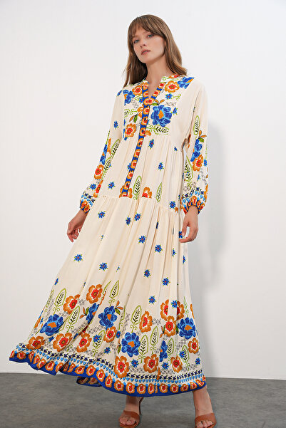Bigdart Women's Patterned Long Hijab Dress 2585 - Y.Mavi