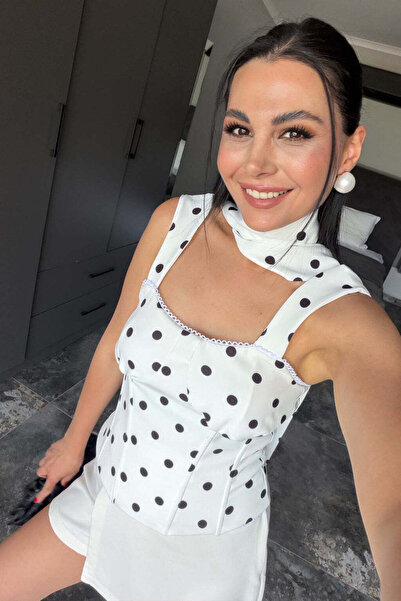 codudem Polka Dot Corset Blouse with Scarf