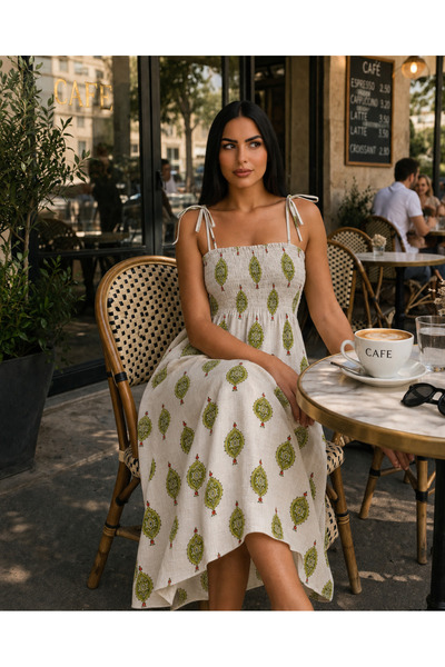 Bienvenido Patterned Strappy Gipeli Cotton Midi Dress