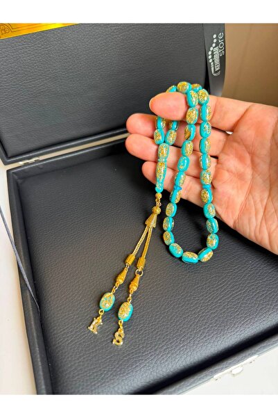 Kehribarstore Altın Parçacıklı Tesbih, Premium Kutu Ve Özel Harf Eklemeli, Erkek, Hediye, Kutuyaisim
