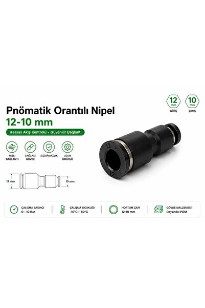 Universal 12-10mm Pnömatik Plastik Orantılı Nipe Redüksiyonl Hava Jakı