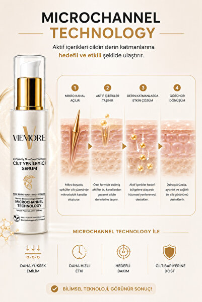 Viemore Cilt Yenileyici Serum 50 ml | PDRN (Pirinç DNA) + NAD+ + Marine Retinol | Microchannel Technology | Nemlendirici, Aydınlatıcı ve Cilt Bariyeri Güçlendirici Bakım Serumu 50 ML