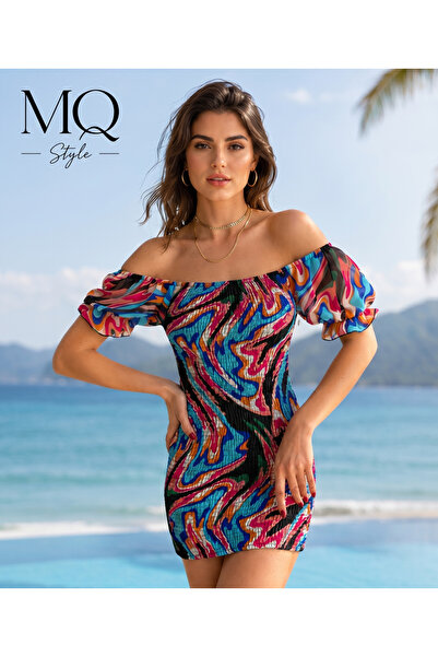 MQ Colorful Print Off-Shoulder Mini Summer Dress - Vibrant Summer Fashion
