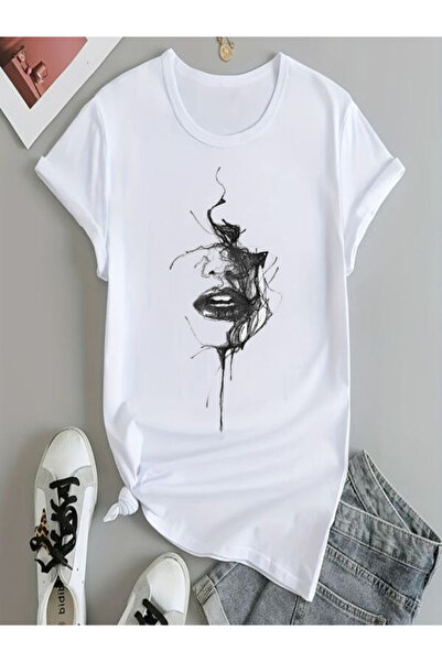 COZYWEAR Artistic Face Print White Oversize T-Shirt