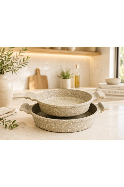 LAVONNI Nirvana 2'li Döküm Granit Sahan Seti 18 cm ve 20 cm Cappuccino Yapışm...