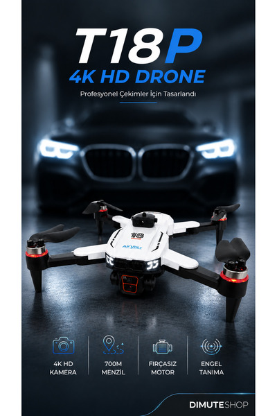 Dimute Shop T18P 4K HD Drone FPV Kamera Fırçasız Motor 700m Menzil Engel Tanı...