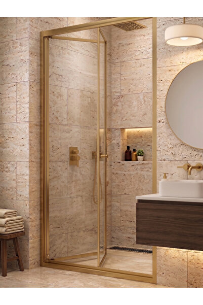 Waterline Duşakabin Ön Cephe Katlanır Akordiyon Kapı Gold Profil 4mm Temperli...