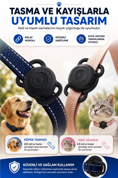 CONOCER Airtag Uyumlu Köpek Ve Kedi Tasma Kılıfı Tam Koruma Yumuşak Soft Silikon Airtag Kılıfı