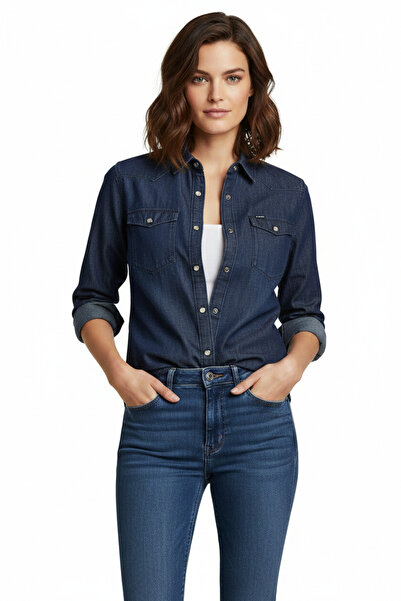 G-STAR RAW 3301 Straight Shirt Women Long Sleeve Dark Aged Trell Denim