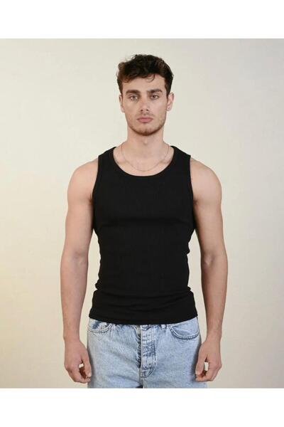 More Black Marrakech Men's Ribbed Tank Top
