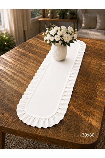 ŞAH TEXTILE DESIGN 30x80 sık fırfırlı oval runner, konsol örtüsü