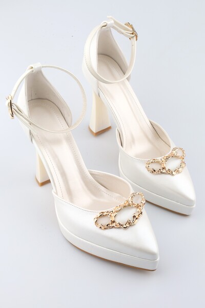moon glow Women's Platform Heeled Ankle Strap Gold Buckle Bridal Shoes Stylis...