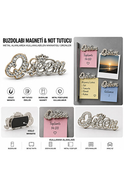 TEMUNGUR 4 Adet Queen Taşlı Buzdolabı Magneti ve Not Tutucu Güçlü Mıknatıslı ...